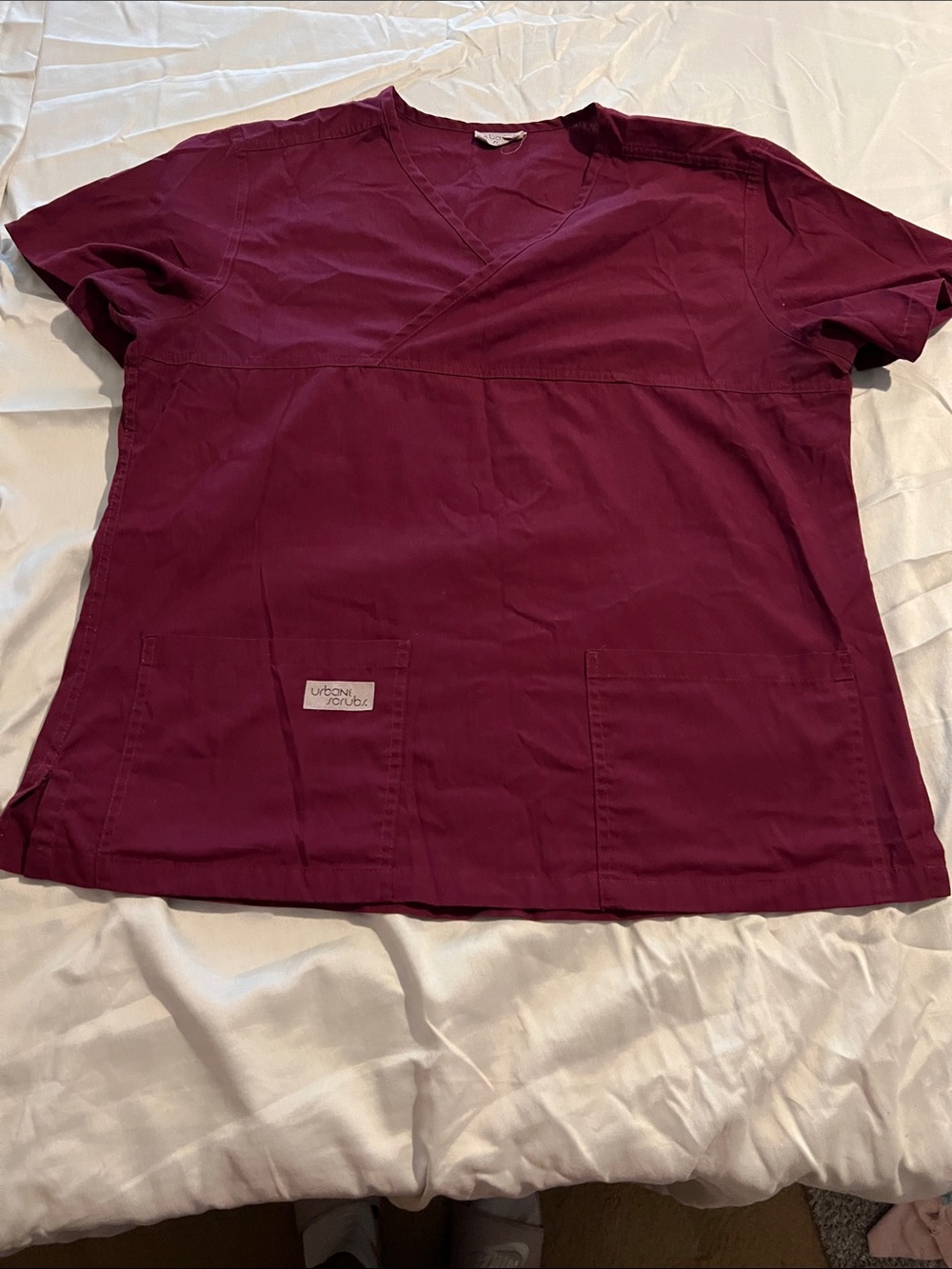 Wine Red V-Neck Medical Scrub Top